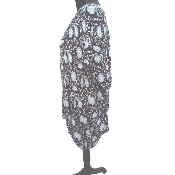 LOFT Women's Black and Floral Open Front Short Sleeve Top Size XSmall - Picture 3 of 7